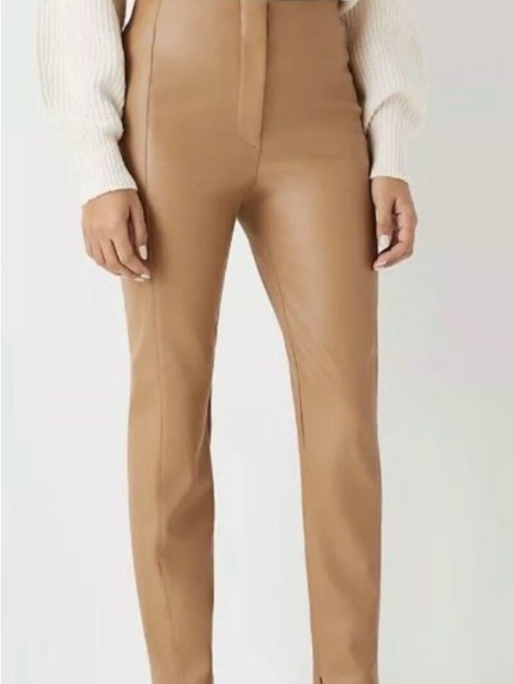 Ann Taylor Audrey Pant Tan High-Rise Slim Faux Leather Pants